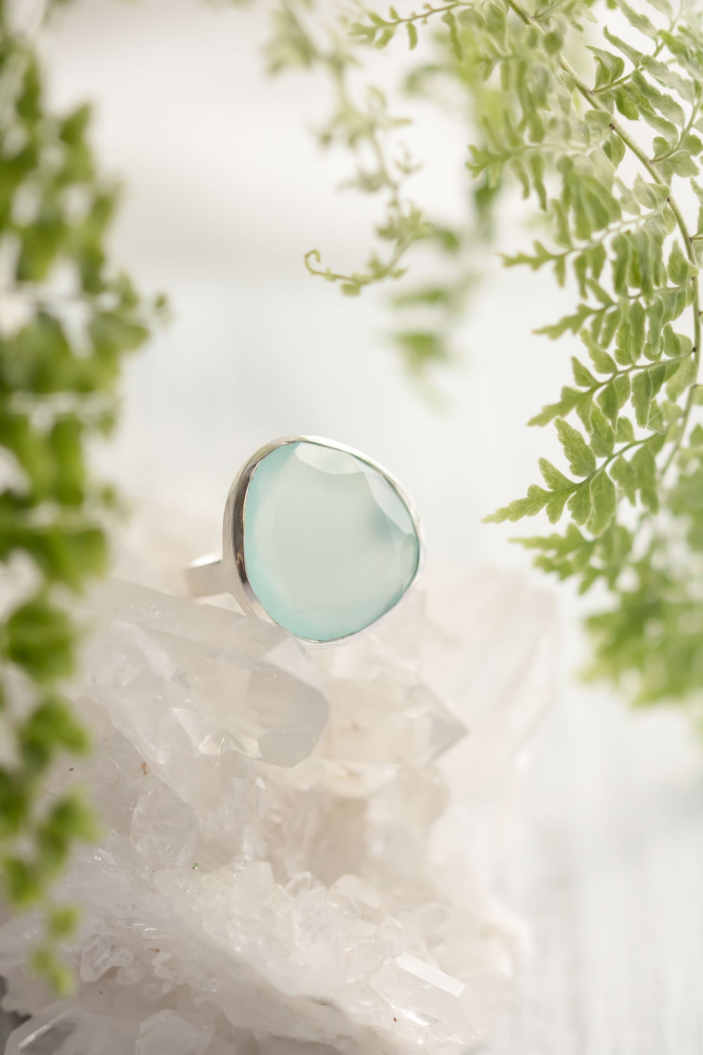 Large Sterling silver Freeform Chalcedony cabochon ring.