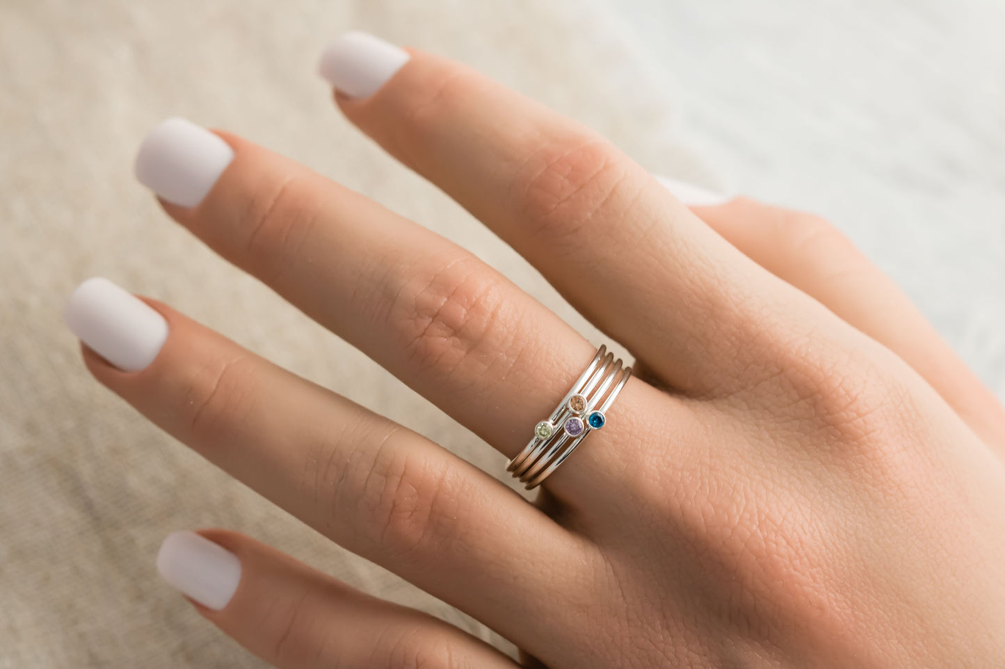 Birthstone Stacking Rings, Sterling Silver Ring, Cubic Zirconia Women's Jewelry