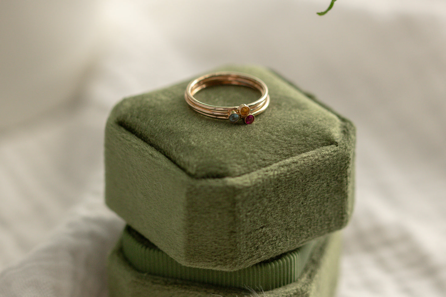 14K Yellow Gold Birthstone Stackable Rings with 2mm Round Stones, Sizes 4-10