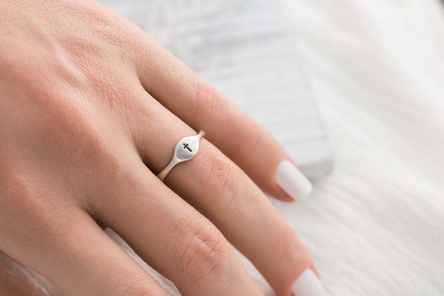 Hand-Stamped Sterling Silver Ring withInitial or Custom Symbol - Stackable Personalized Jewelry
