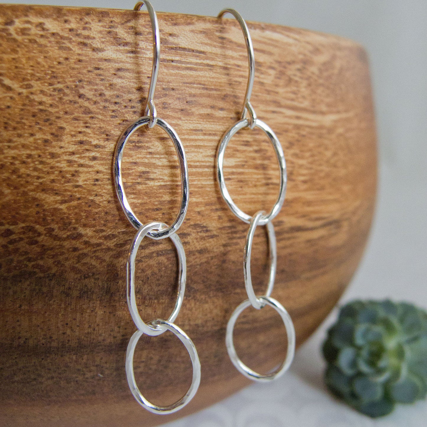 Silver Hoop Earrings, Handcrafted Women's Jewelry, Hammered Finish Dangle Earrings