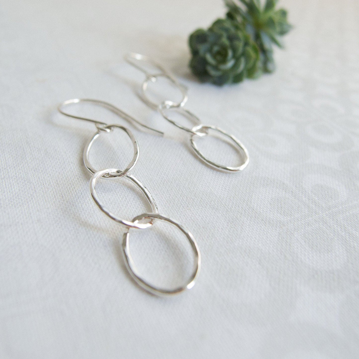 Silver Hoop Earrings, Handcrafted Women's Jewelry, Hammered Finish Dangle Earrings