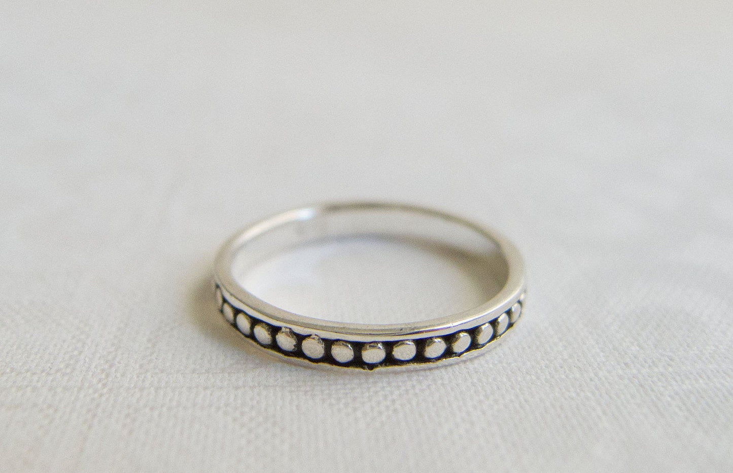 Handcrafted Sterling Silver Dot Milgrain Ring - Minimalist Stacking Ring for Women