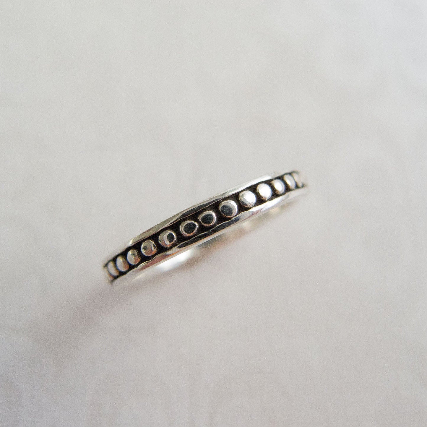 Handcrafted Sterling Silver Dot Milgrain Ring - Minimalist Stacking Ring for Women
