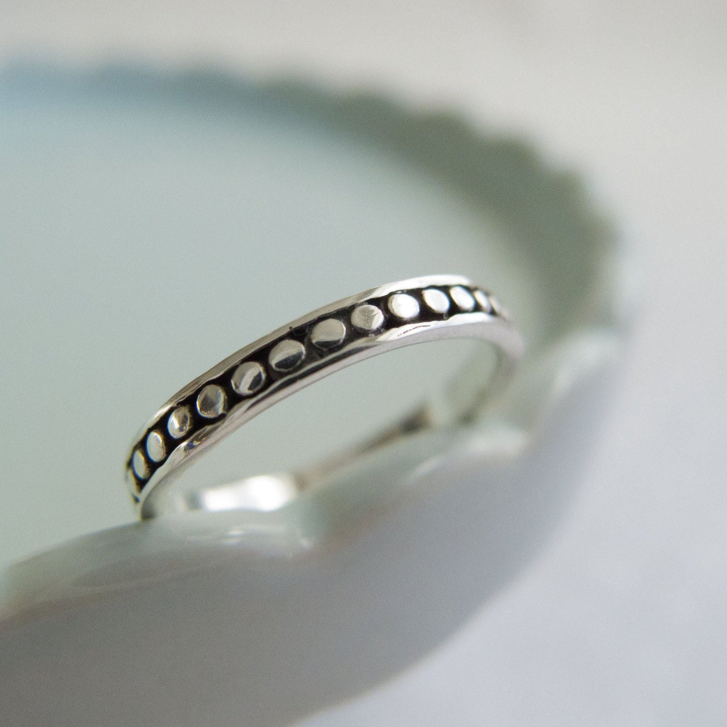 Handcrafted Sterling Silver Dot Milgrain Ring - Minimalist Stacking Ring for Women
