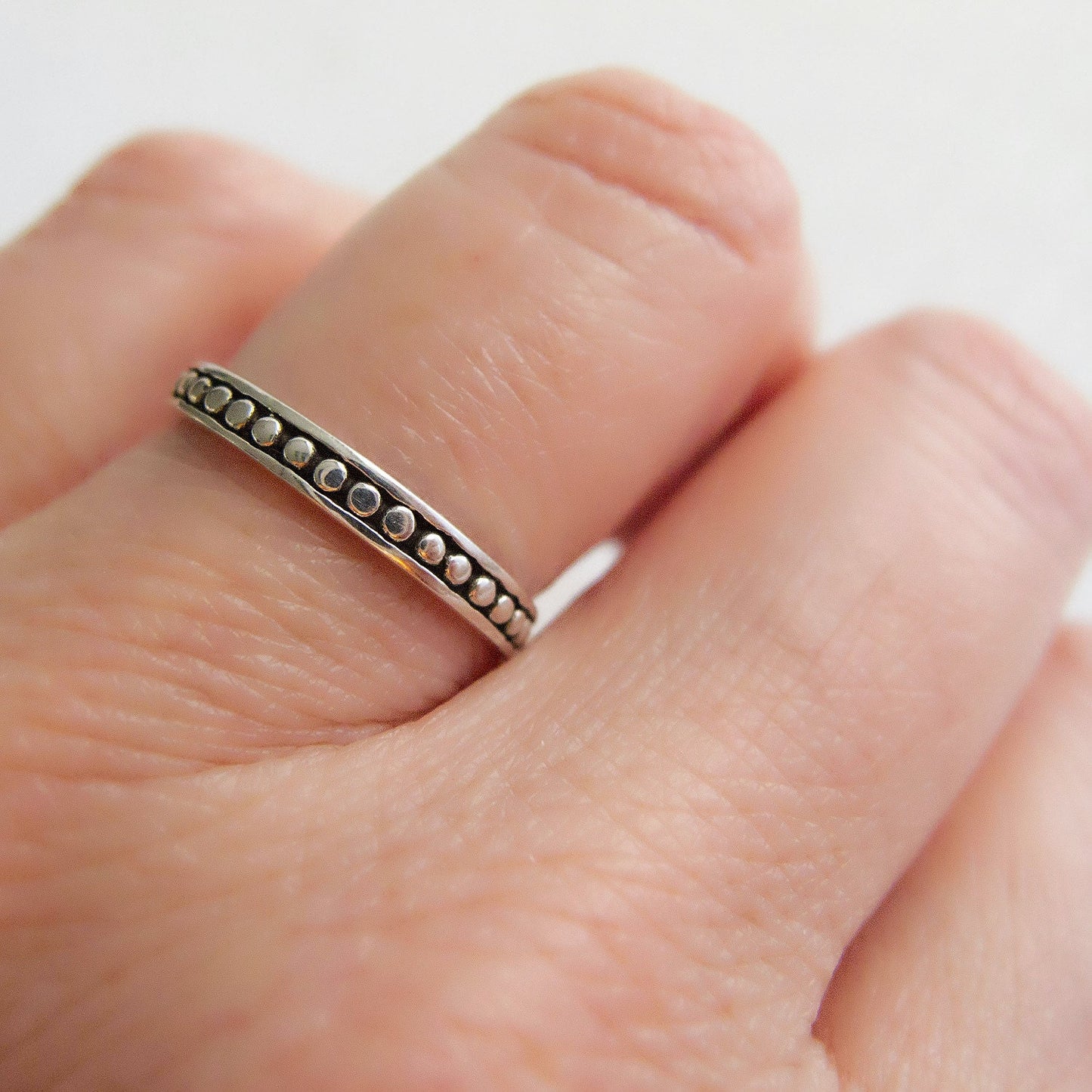 Handcrafted Sterling Silver Dot Milgrain Ring - Minimalist Stacking Ring for Women