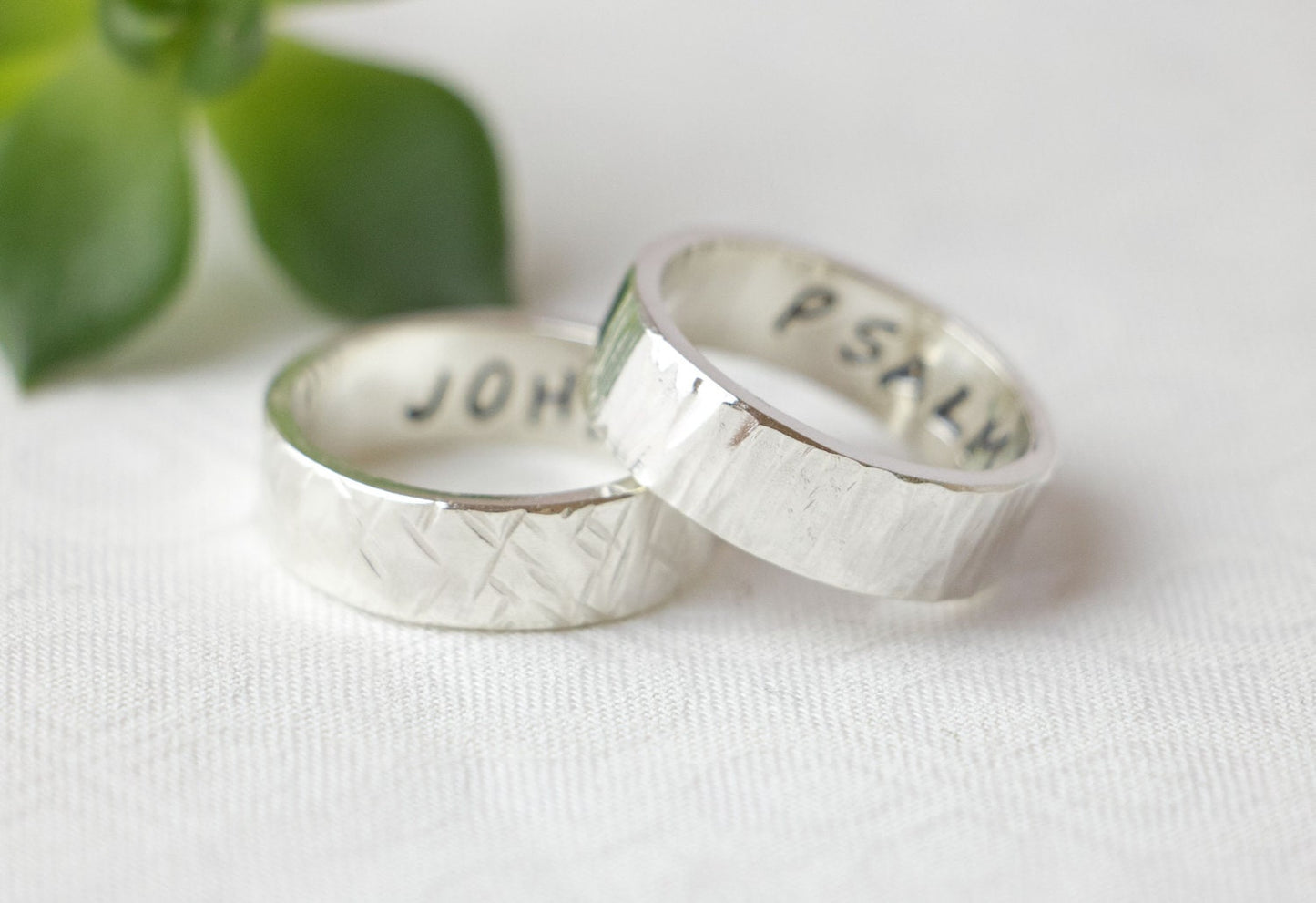 Personalized Silver Wedding Band, Textured Silver Band, Hammered Silver Band, Custom Stamped or Plain, Engraved Wedding Band, Bark texture