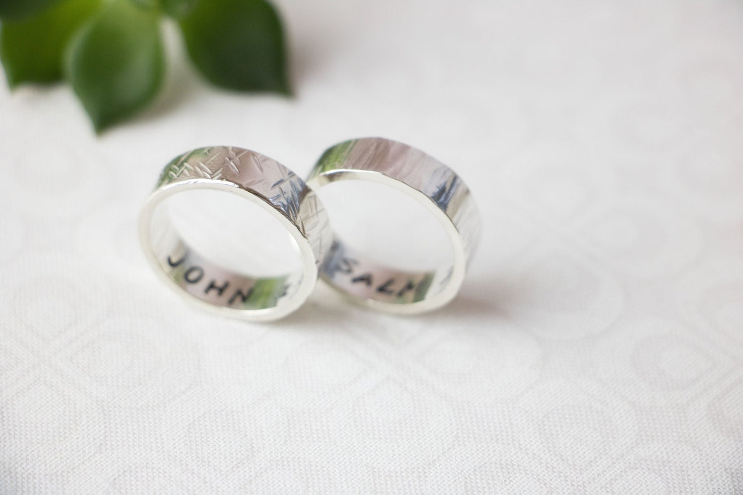 Personalized Silver Wedding Band, Textured Silver Band, Hammered Silver Band, Custom Stamped or Plain, Engraved Wedding Band, Bark texture