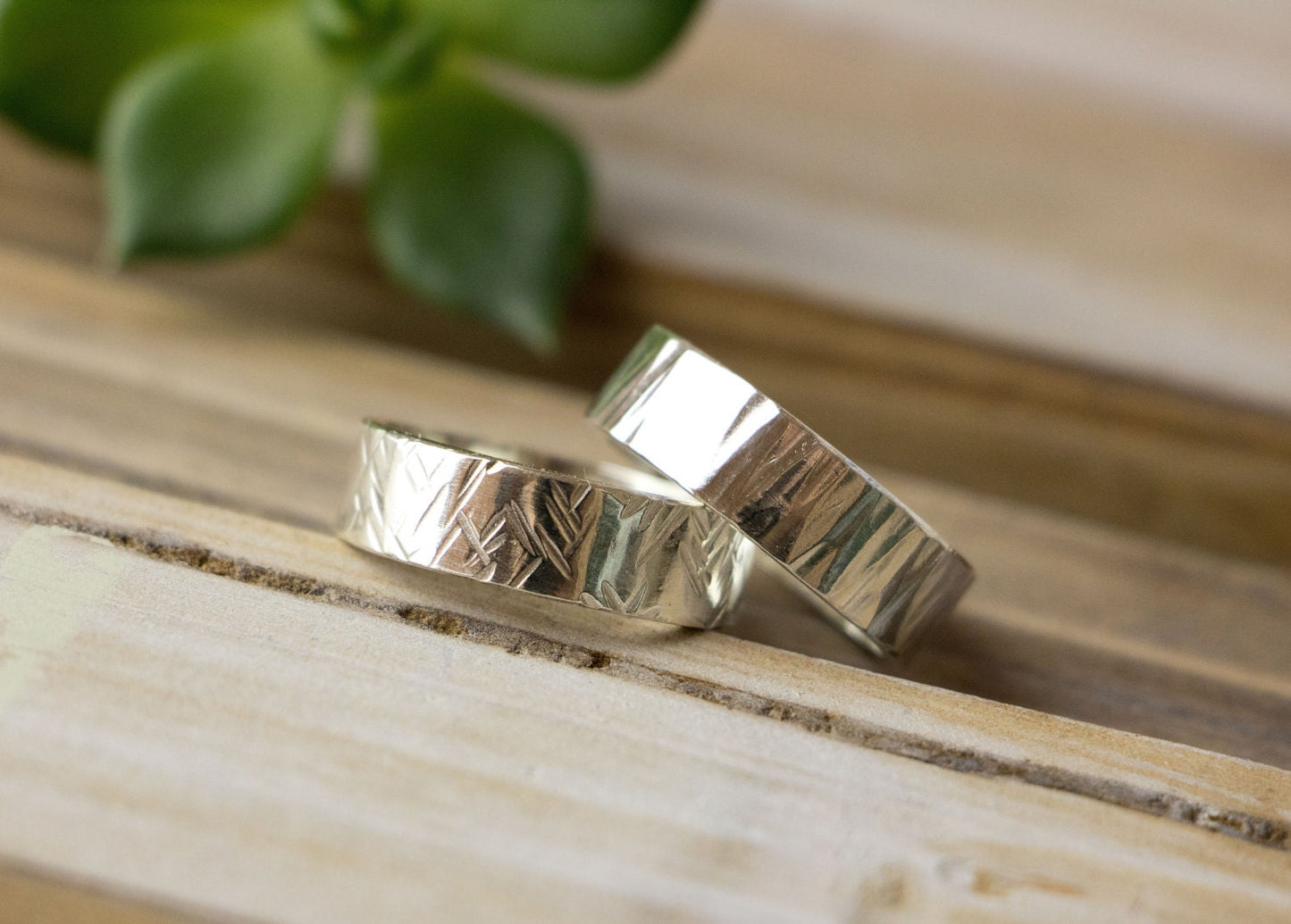 Personalized Silver Wedding Band, Textured Silver Band, Hammered Silver Band, Custom Stamped or Plain, Engraved Wedding Band, Bark texture