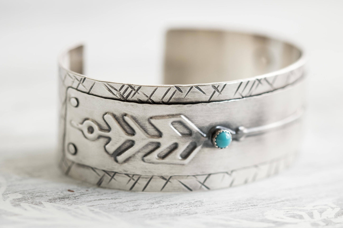 Sterling Silver Turquoise Arrow Cuff Bracelet for Women, Wide Silver Cuff, Archery Jewelry