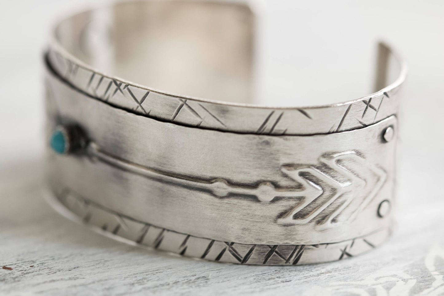 Sterling Silver Turquoise Arrow Cuff Bracelet for Women, Wide Silver Cuff, Archery Jewelry