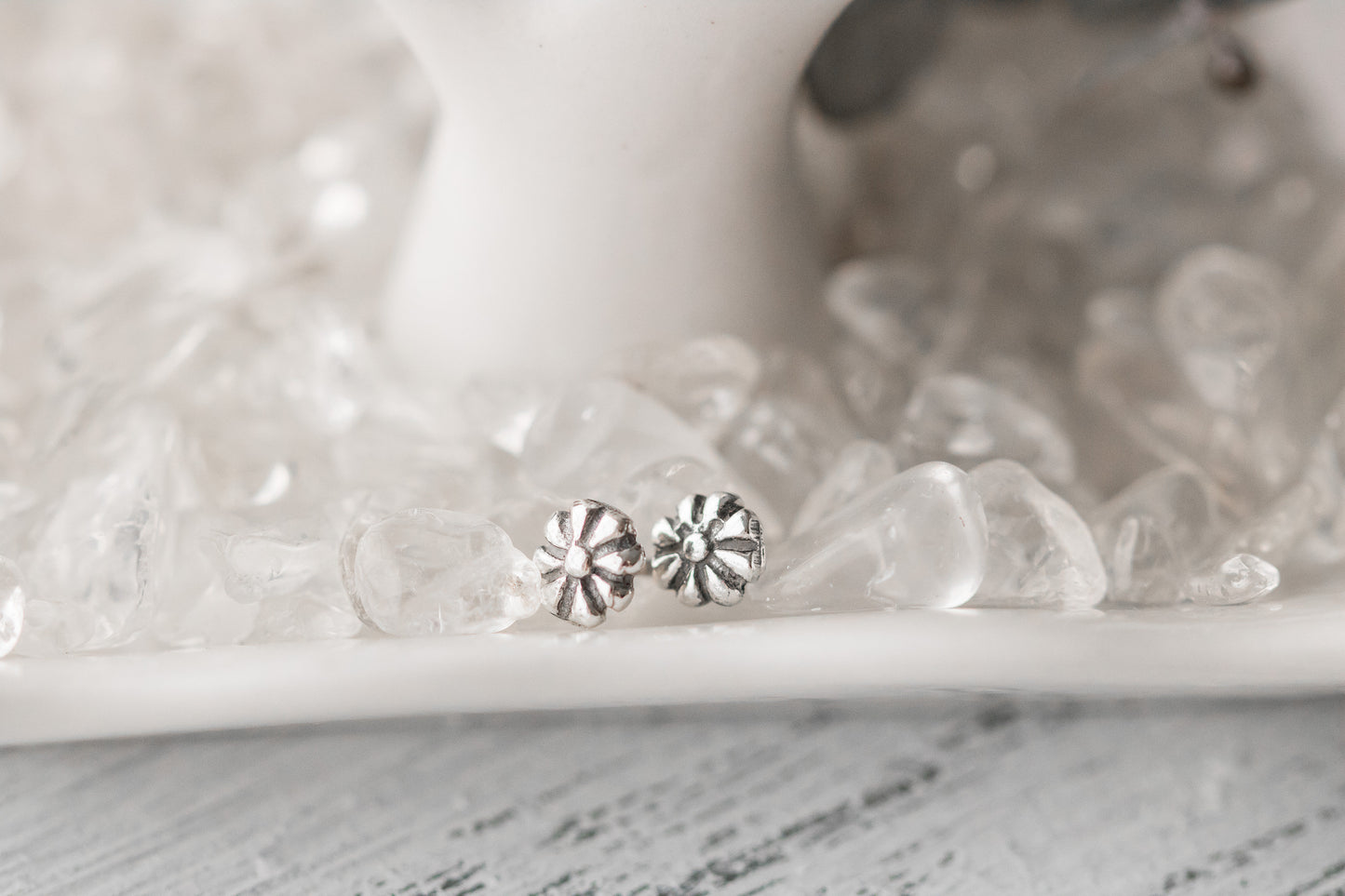 Sterling silver stud earrings.