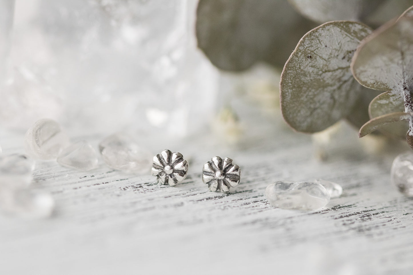 Sterling silver stud earrings.