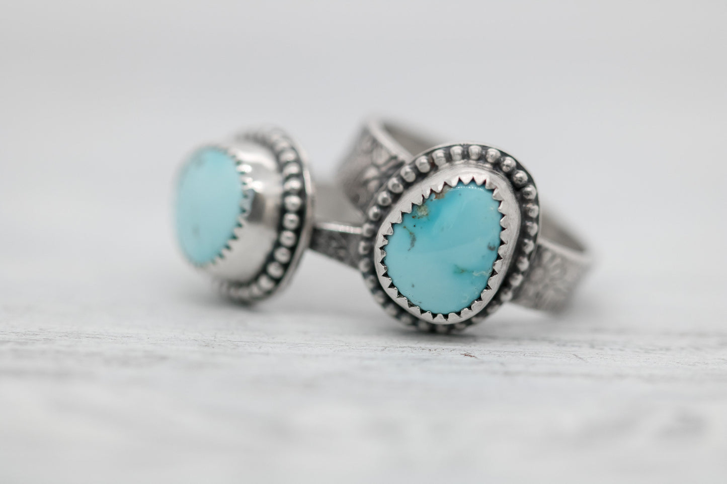 Sterling Silver and Turquoise Rings ∙ Carico Lake Turquoise ∙ Floral Band Ring ∙ Botanical Jewelry ∙ Turquoise Ring For Women