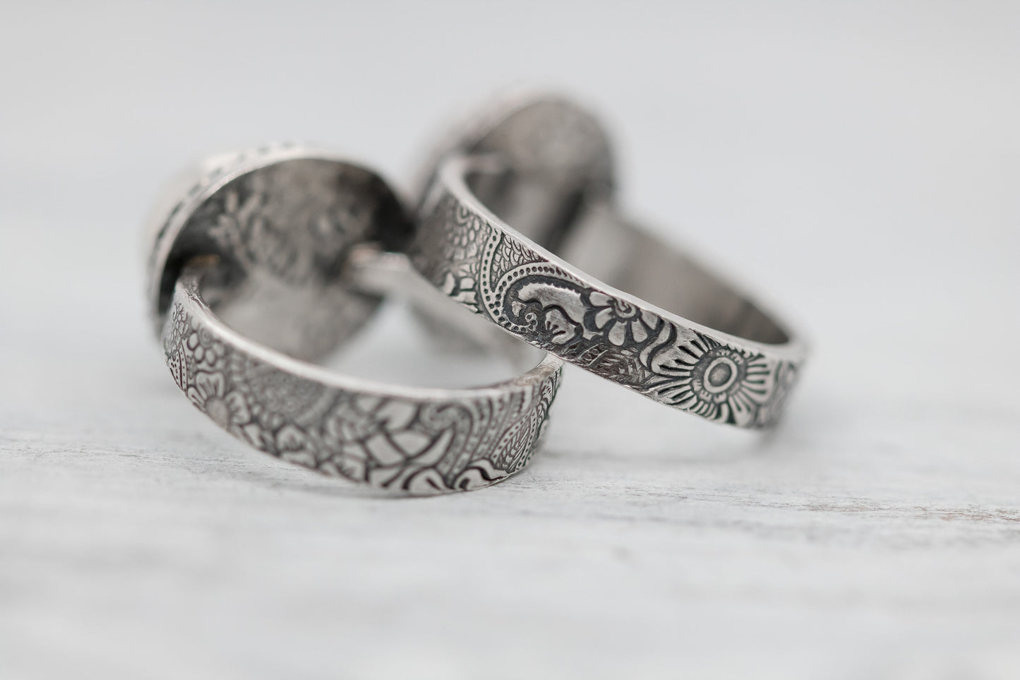Sterling Silver and Turquoise Rings ∙ Carico Lake Turquoise ∙ Floral Band Ring ∙ Botanical Jewelry ∙ Turquoise Ring For Women