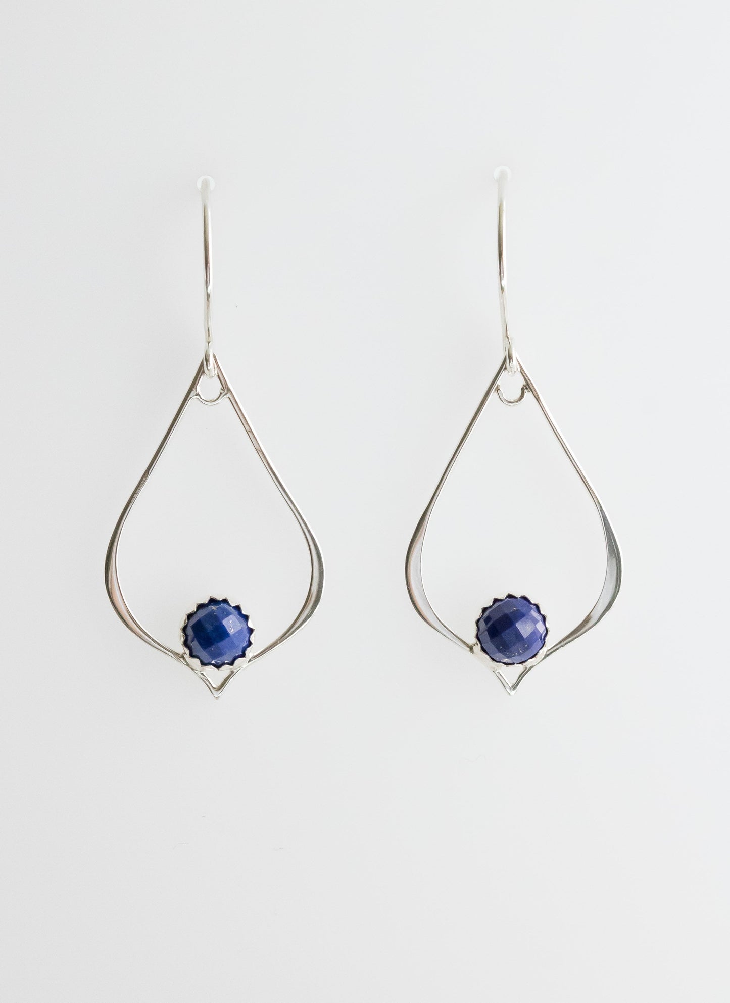 Lapis Lazuli Lotus Petal Sterling Silver Drop Earrings - Statement Dangle Hoops