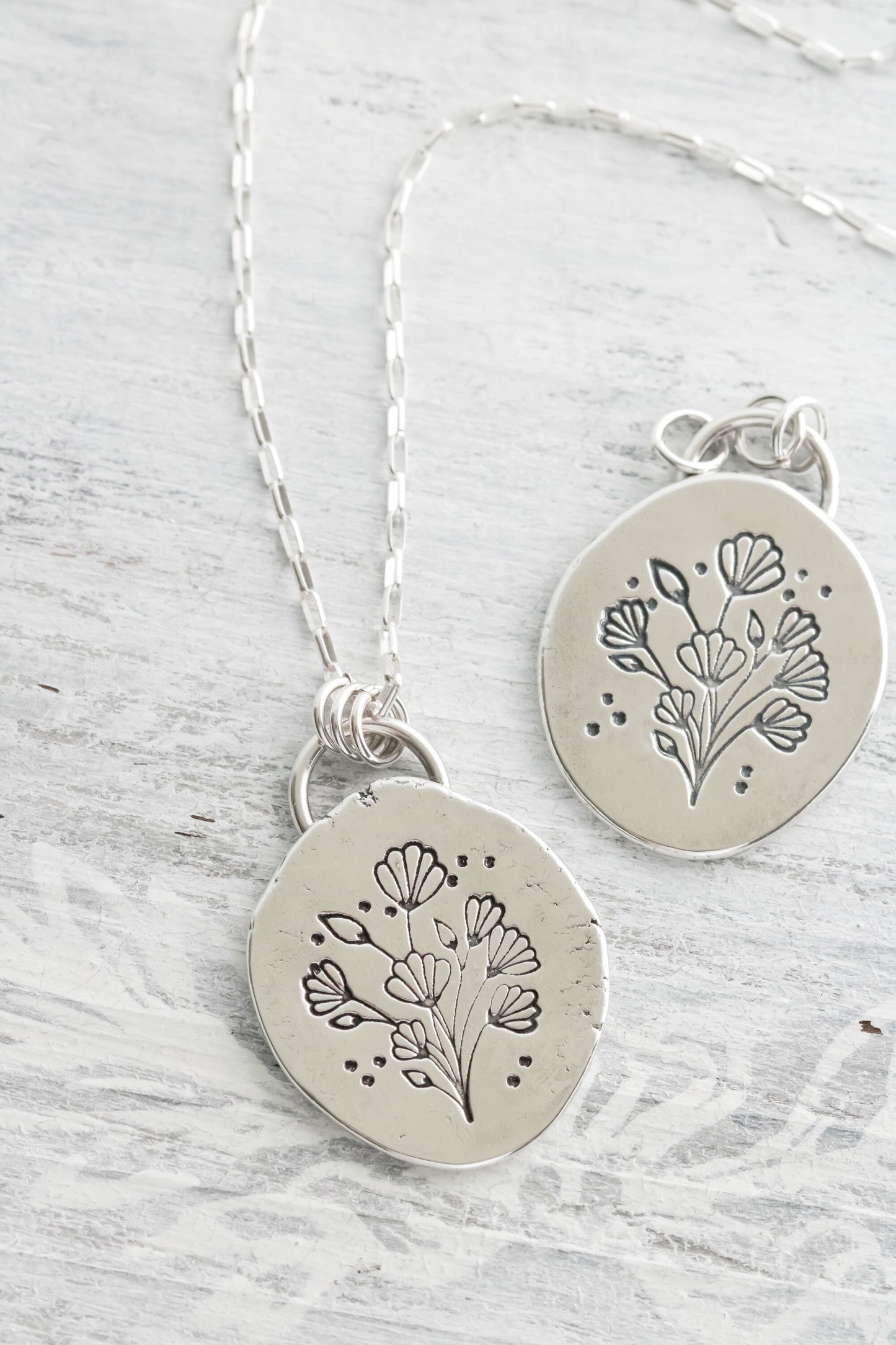 Hand Stamped Sterling Silver Wild Flowers Necklace • Art Nouveau Flower Bouquet Necklace