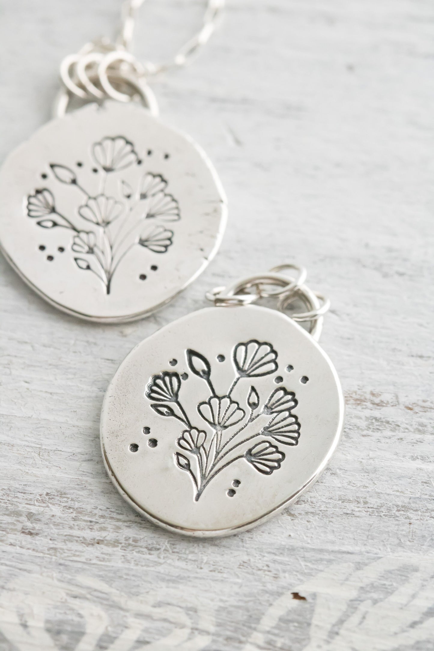 Hand Stamped Sterling Silver Wild Flowers Necklace • Art Nouveau Flower Bouquet Necklace