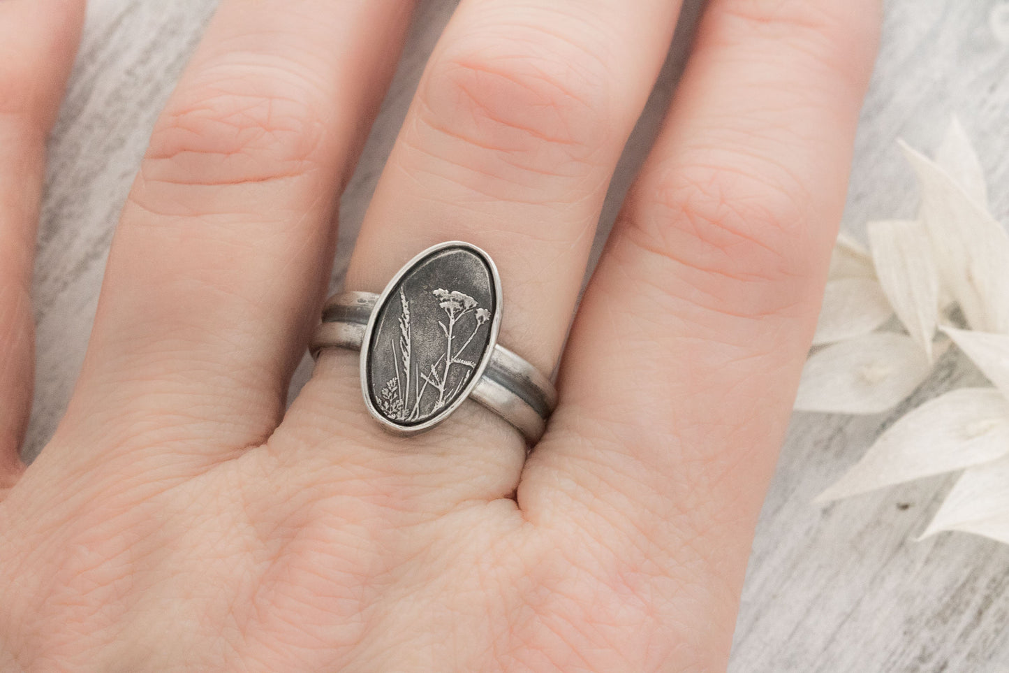 Handcrafted Sterling Silver Wildflower Ring - Size 9