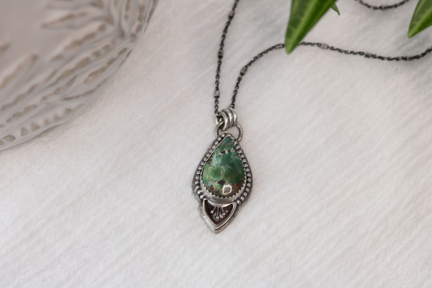 Tear Drop Turquoise Necklace • Genuine Turquoise Necklace With Floral Accent • Boho Necklace • Petite Turquoise Pendant • Made In USA