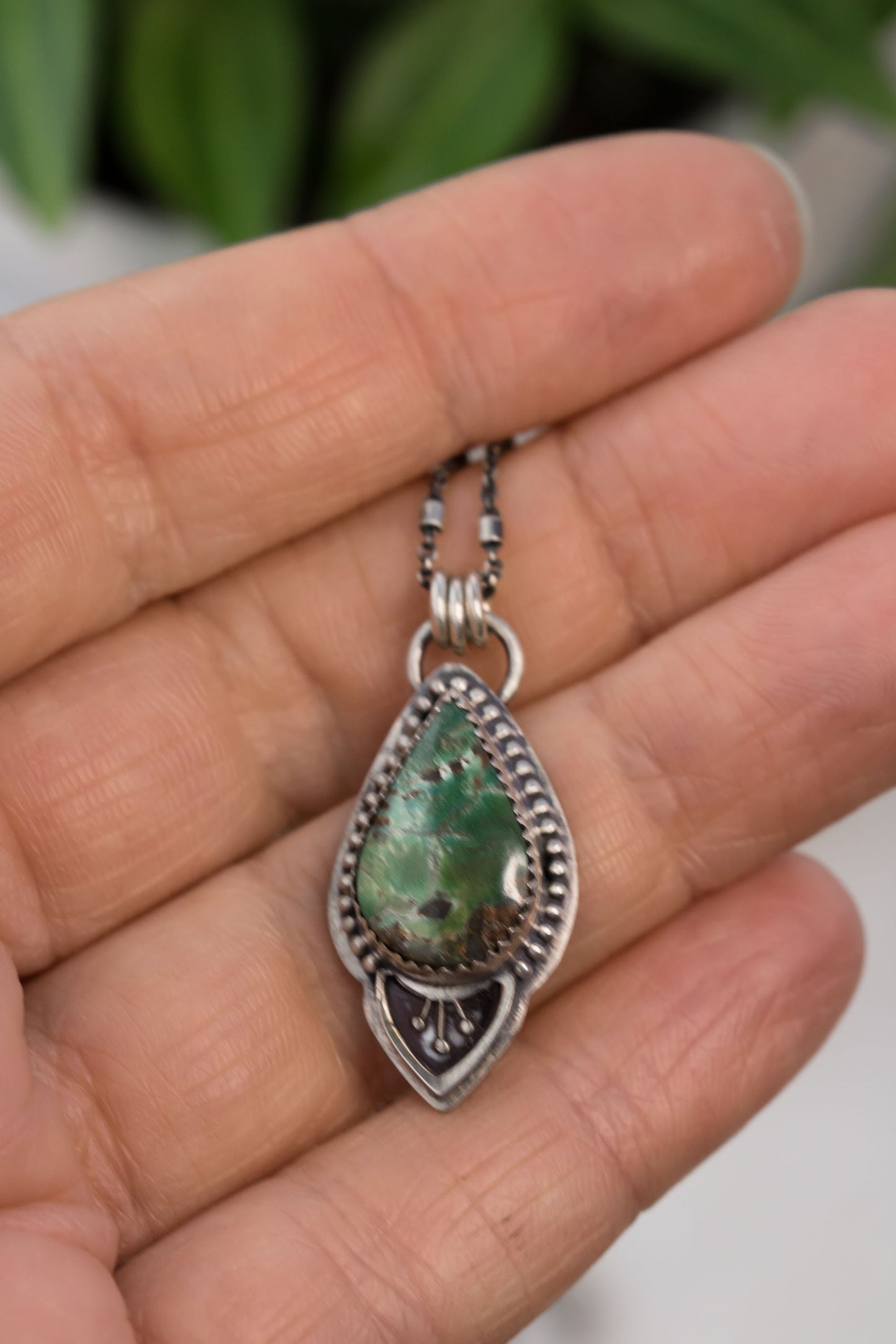 Tear Drop Turquoise Necklace • Genuine Turquoise Necklace With Floral Accent • Boho Necklace • Petite Turquoise Pendant • Made In USA
