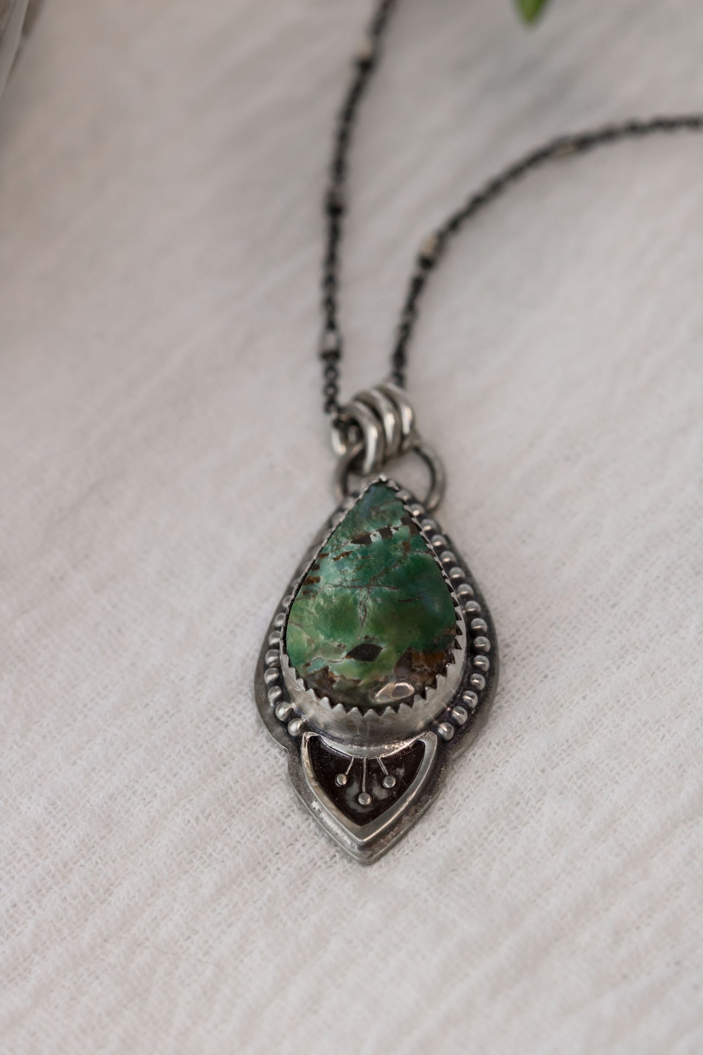 Tear Drop Turquoise Necklace • Genuine Turquoise Necklace With Floral Accent • Boho Necklace • Petite Turquoise Pendant • Made In USA