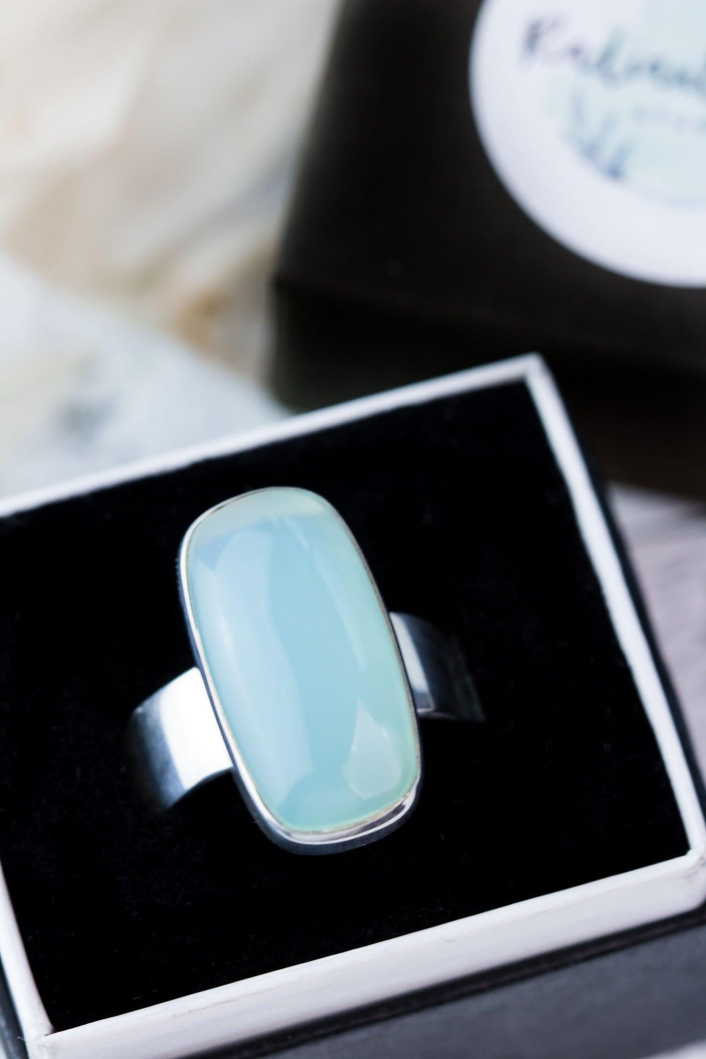 Handcrafted Sterling Silver Ring with Sea Green Chalcedony Oval Solitaire, sizes 4-10
