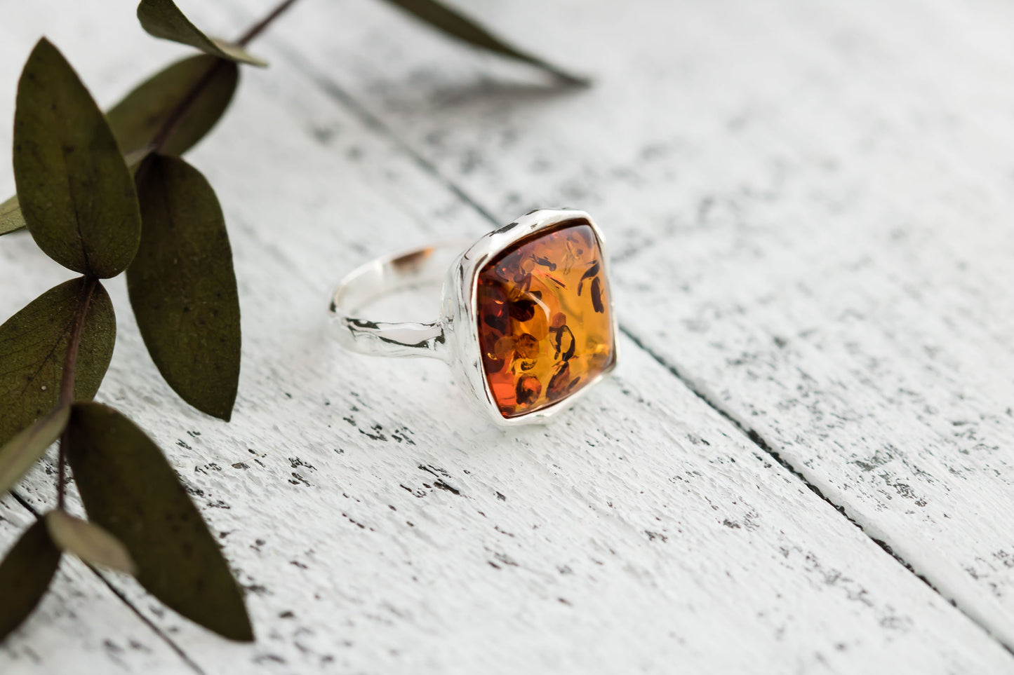 925 Sterling Silver Genuine Baltic Amber Chunky Ring