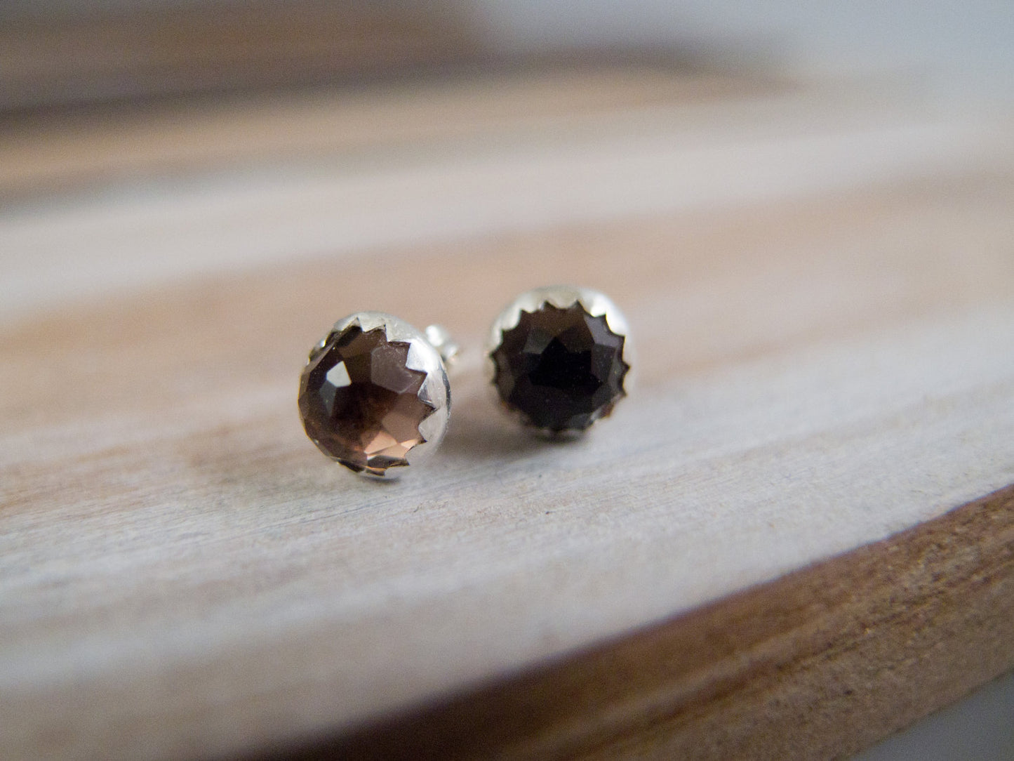 Smokey Quartz and Sterling Silver Stud Earrings