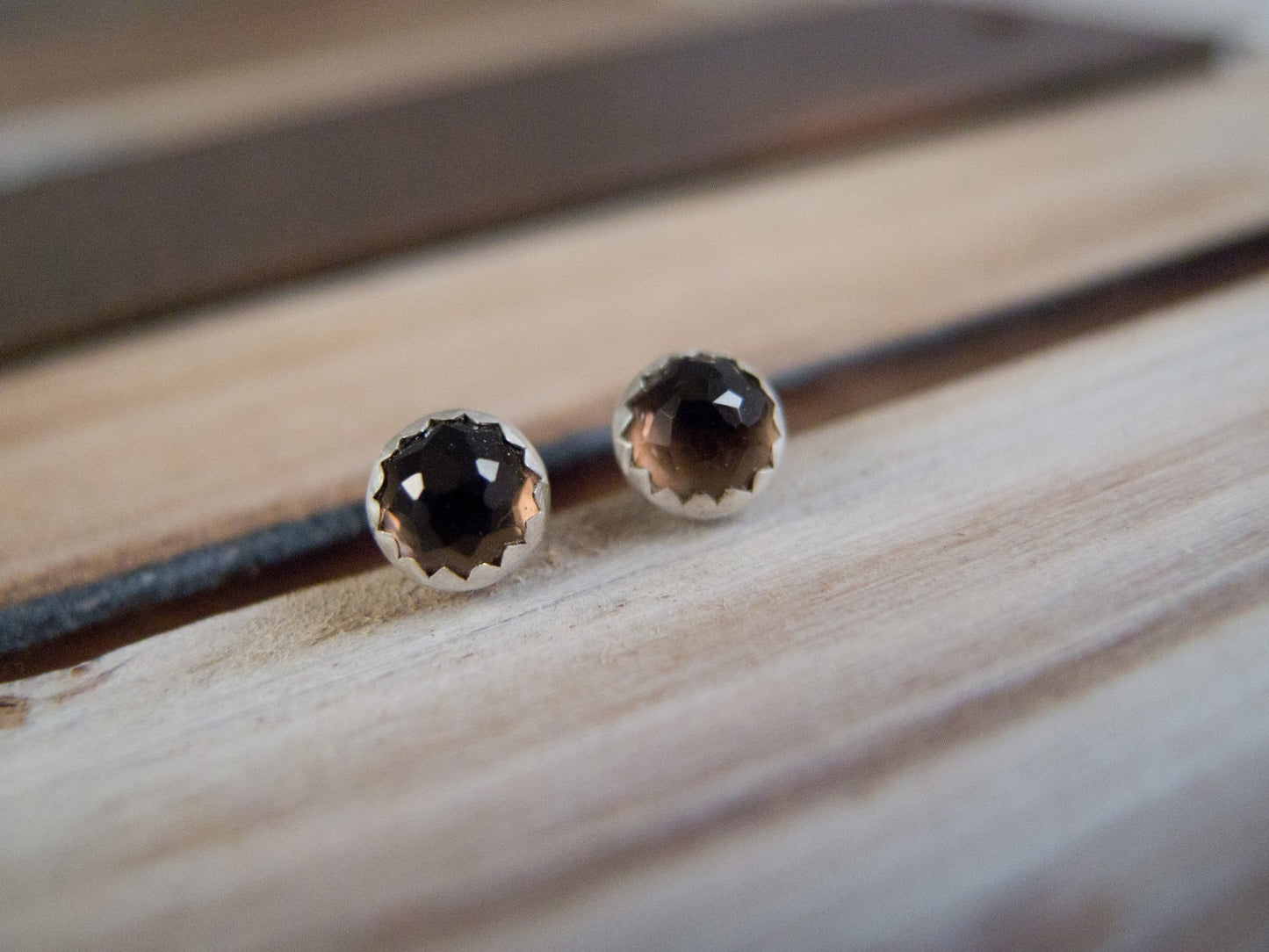 Smokey Quartz and Sterling Silver Stud Earrings