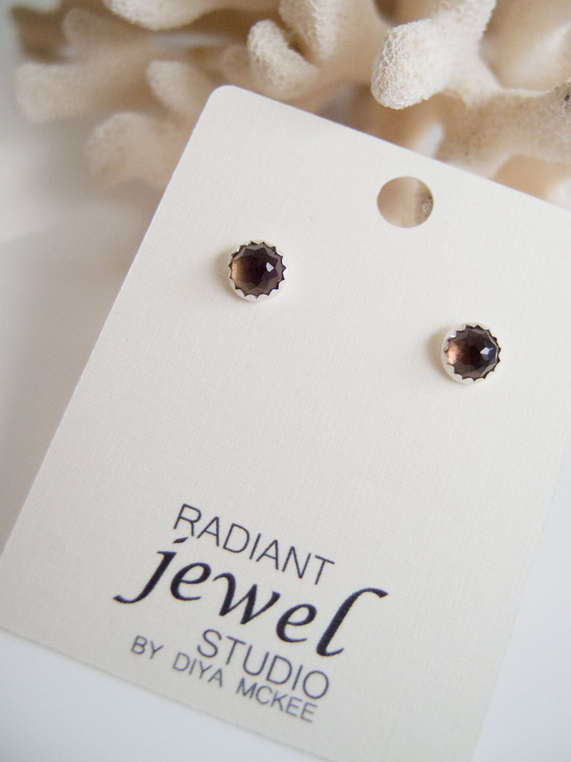 Smokey Quartz and Sterling Silver Stud Earrings