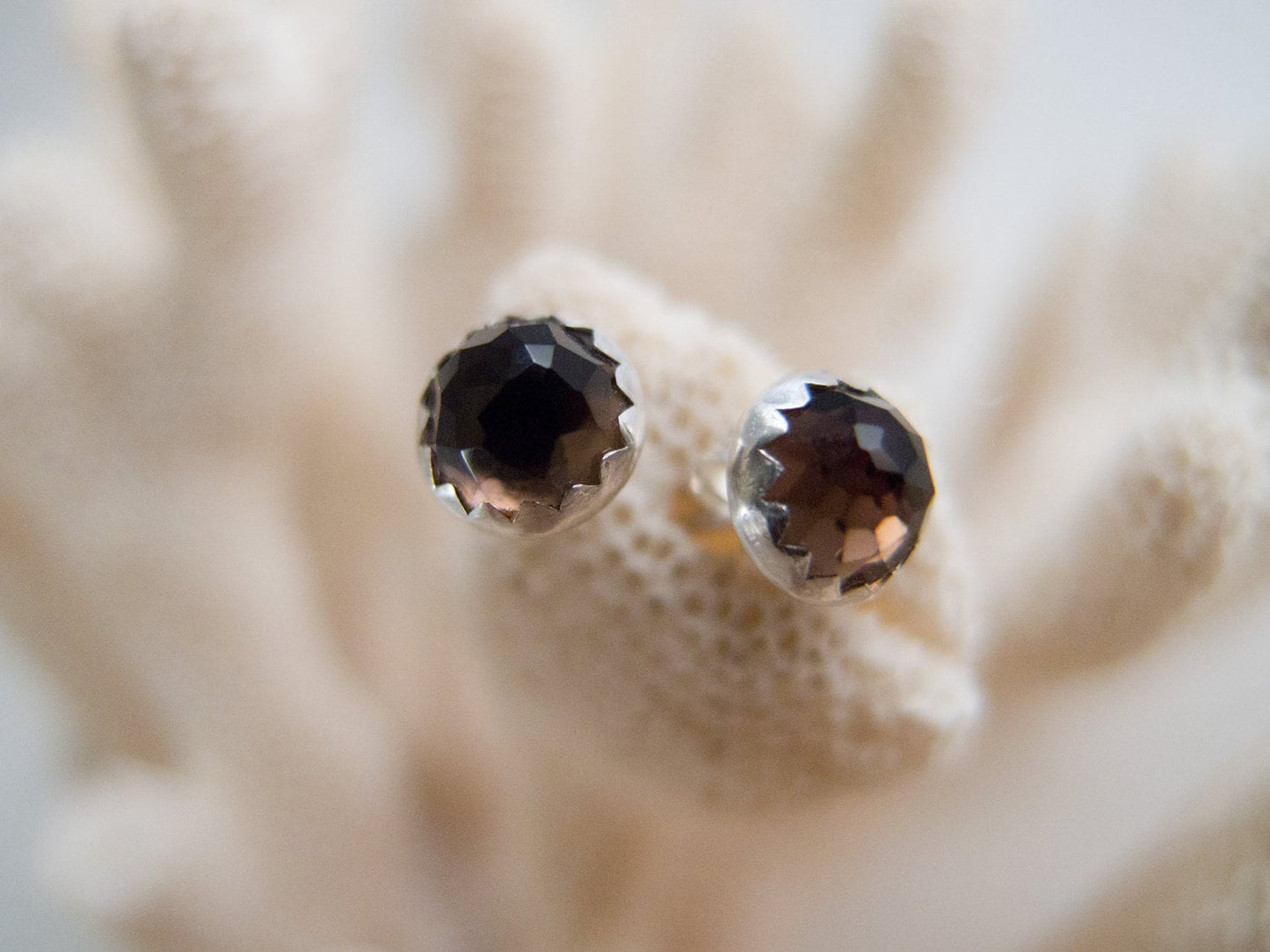 Smokey Quartz and Sterling Silver Stud Earrings