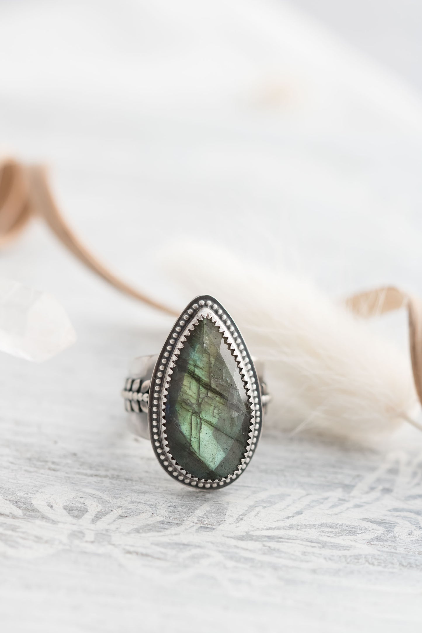 Sterling Silver Labradorite Statement Ring | US Size 8