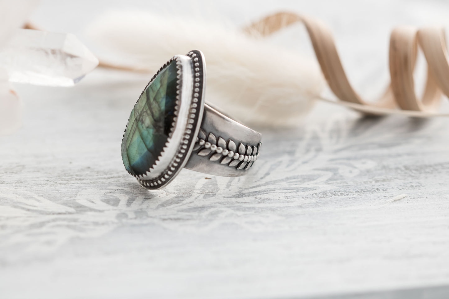 Sterling Silver Labradorite Statement Ring | US Size 8