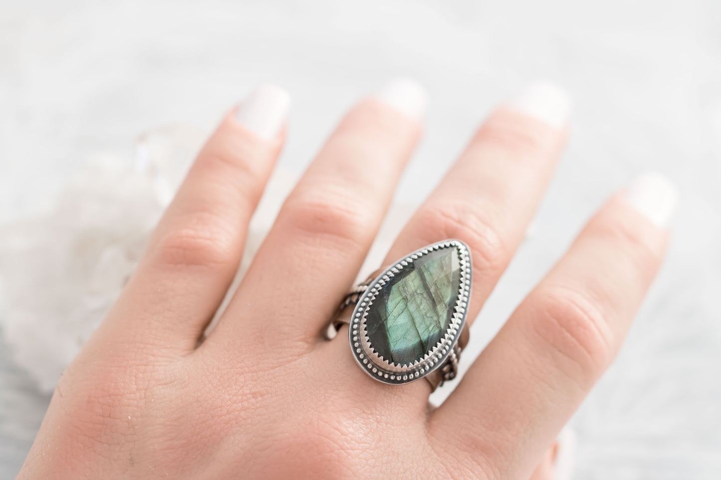 Sterling Silver Labradorite Statement Ring | US Size 8