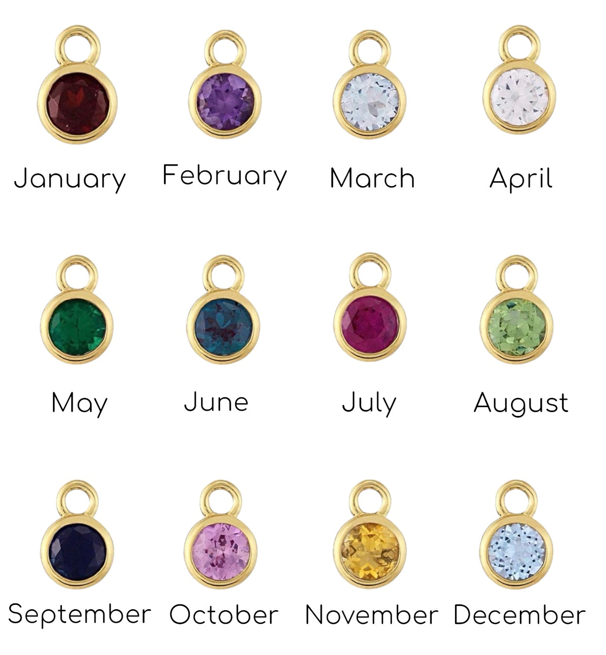 Solid 14k Birthstone Charms.