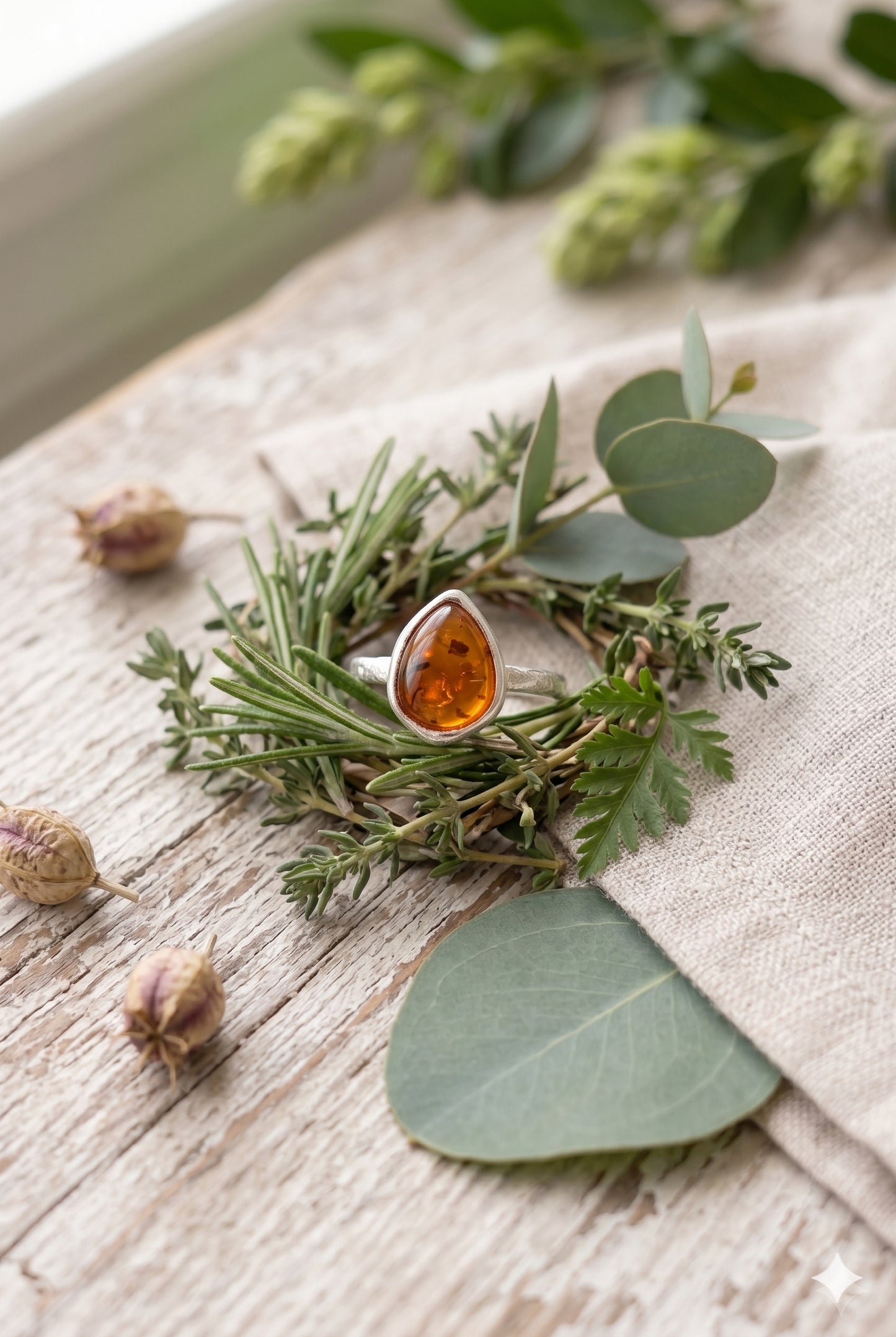 Baltic Amber Sterling Silver Ring | Textured Organic Band | Ethically Sourced