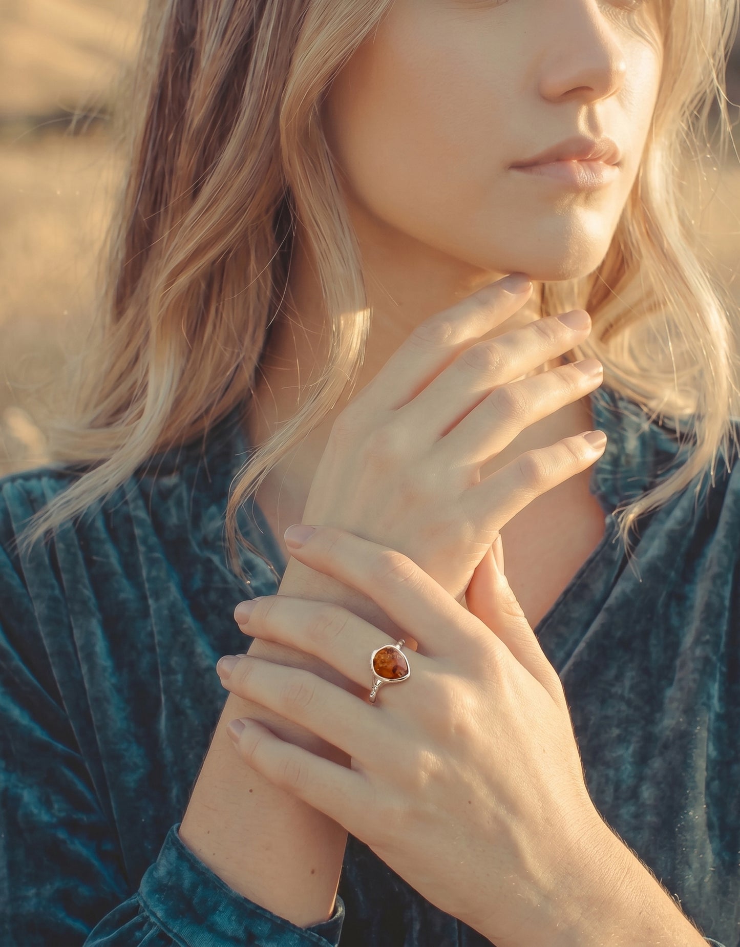 Baltic Amber Sterling Silver Ring | Textured Organic Band | Ethically Sourced