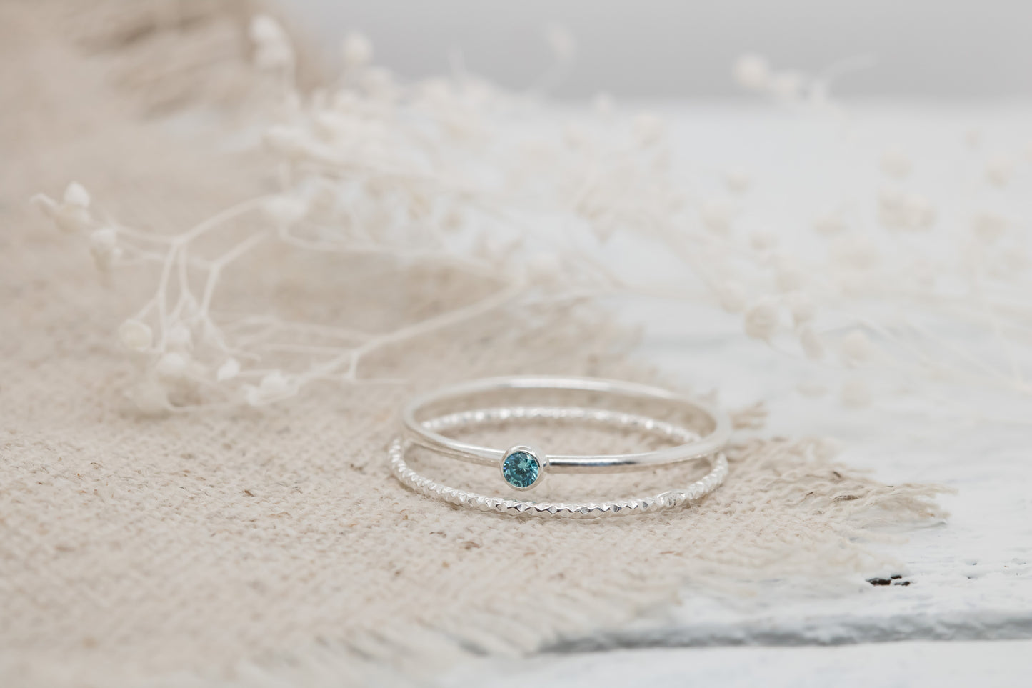 Birthstone Stacking Rings, Sterling Silver Ring, Cubic Zirconia Women's Jewelry