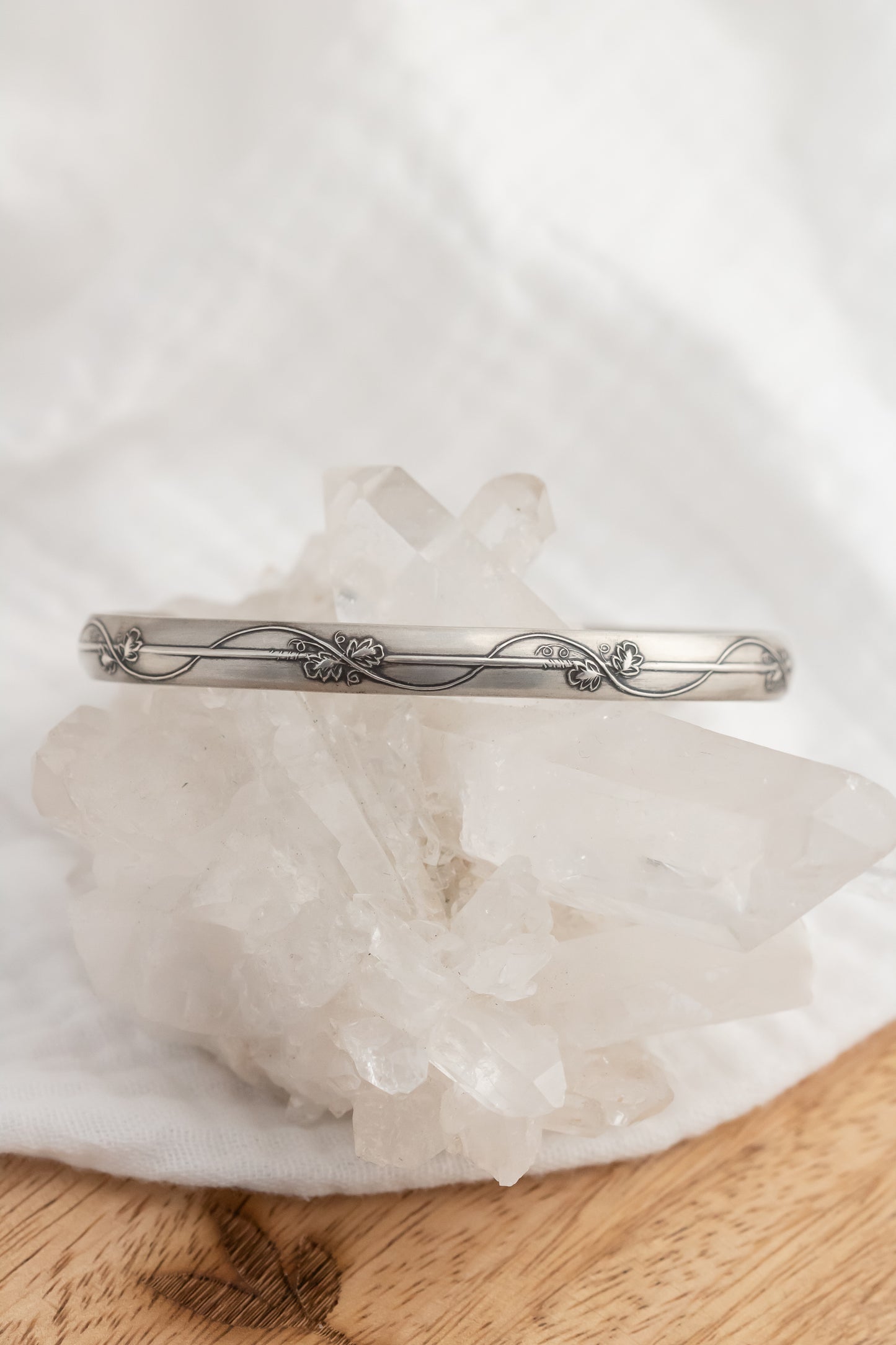 Whimsical Sterling Silver Floral Vine Cuff Bracelet - Boho Engraved Bangle, Adjustable 6"