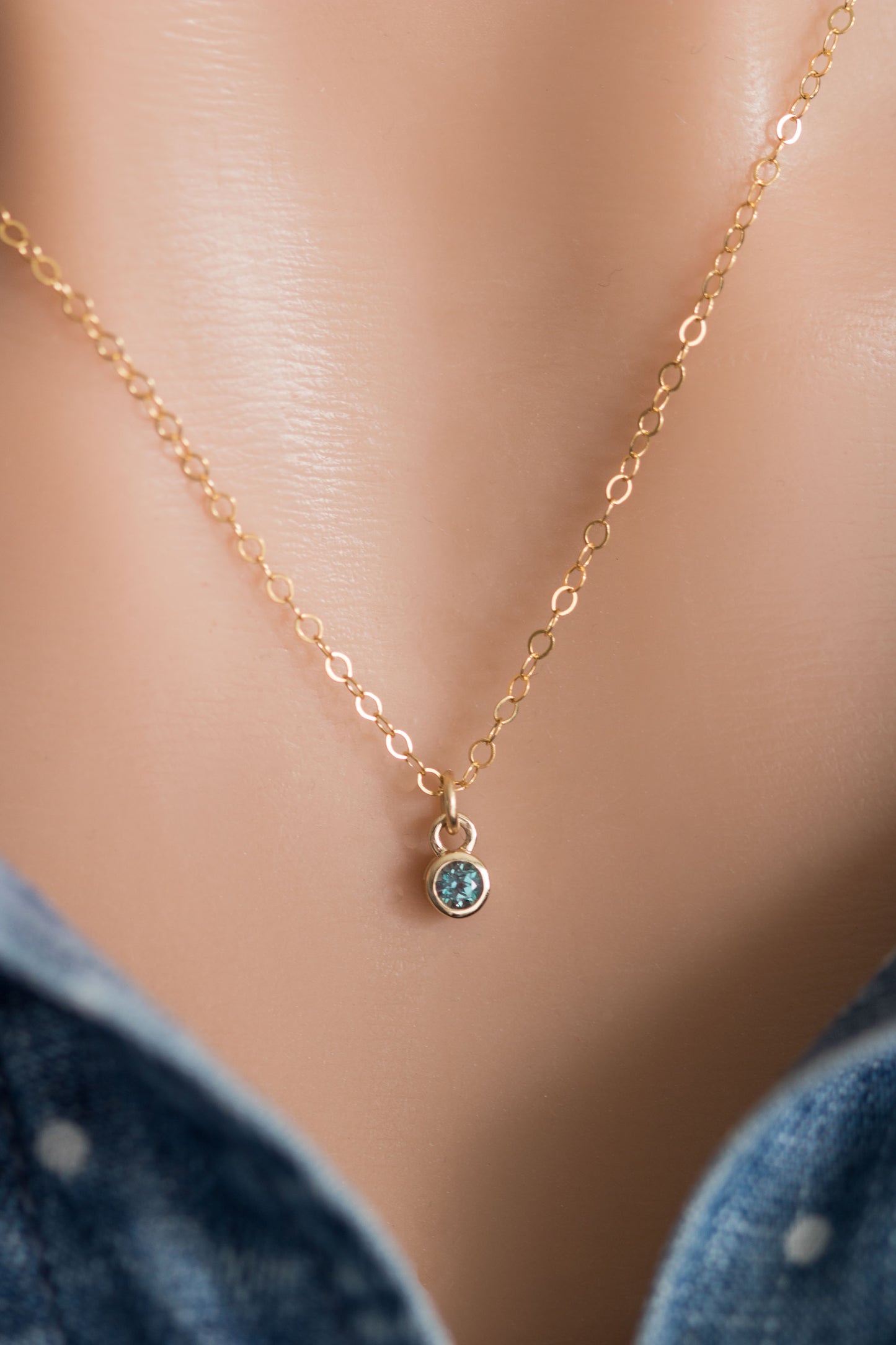 Solid yellow 14k Gold birthstone charms on solid yellow gold  chain.