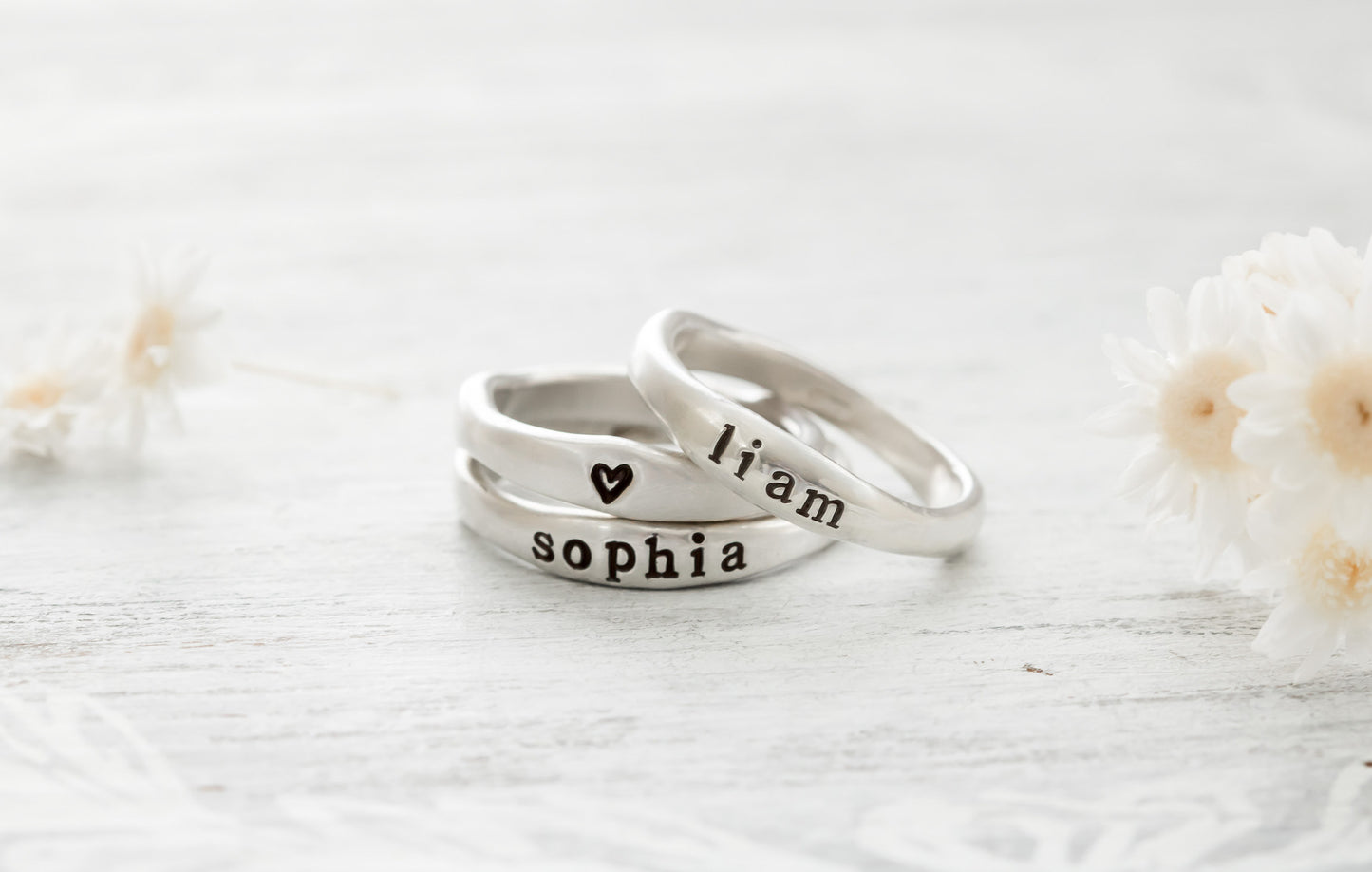 Stacking 14k Yellow Gold or Sterling Silver Name Ring