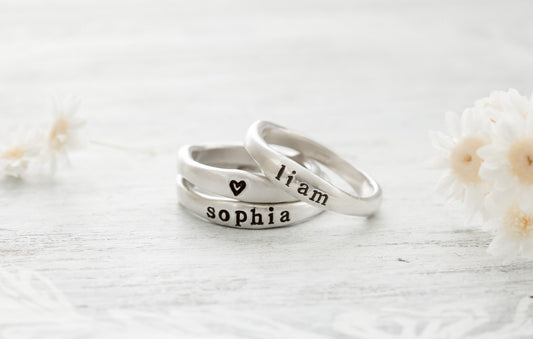 Stacking 14k Yellow Gold or Sterling Silver Name Ring