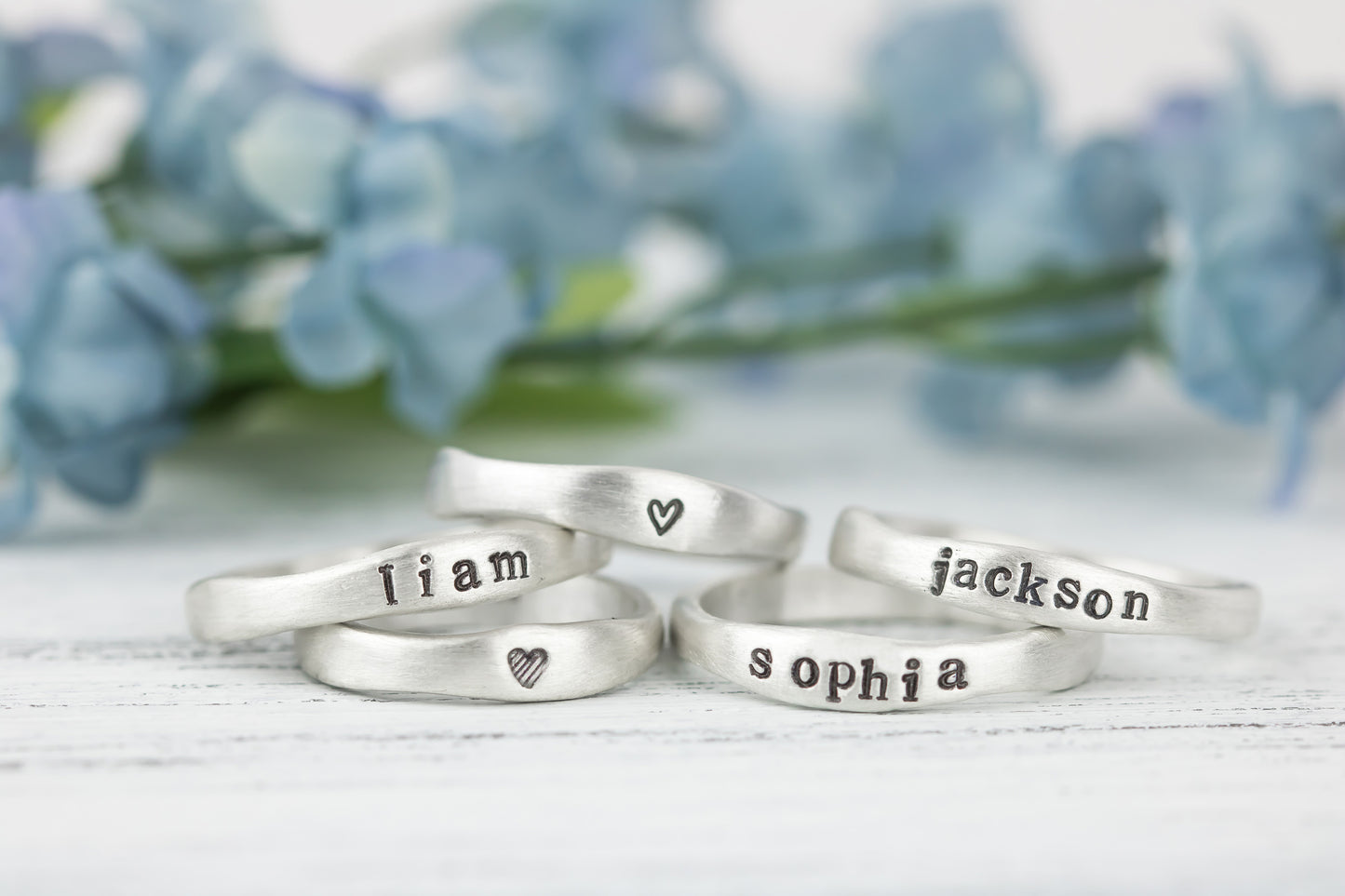 Stacking 14k Yellow Gold or Sterling Silver Name Ring