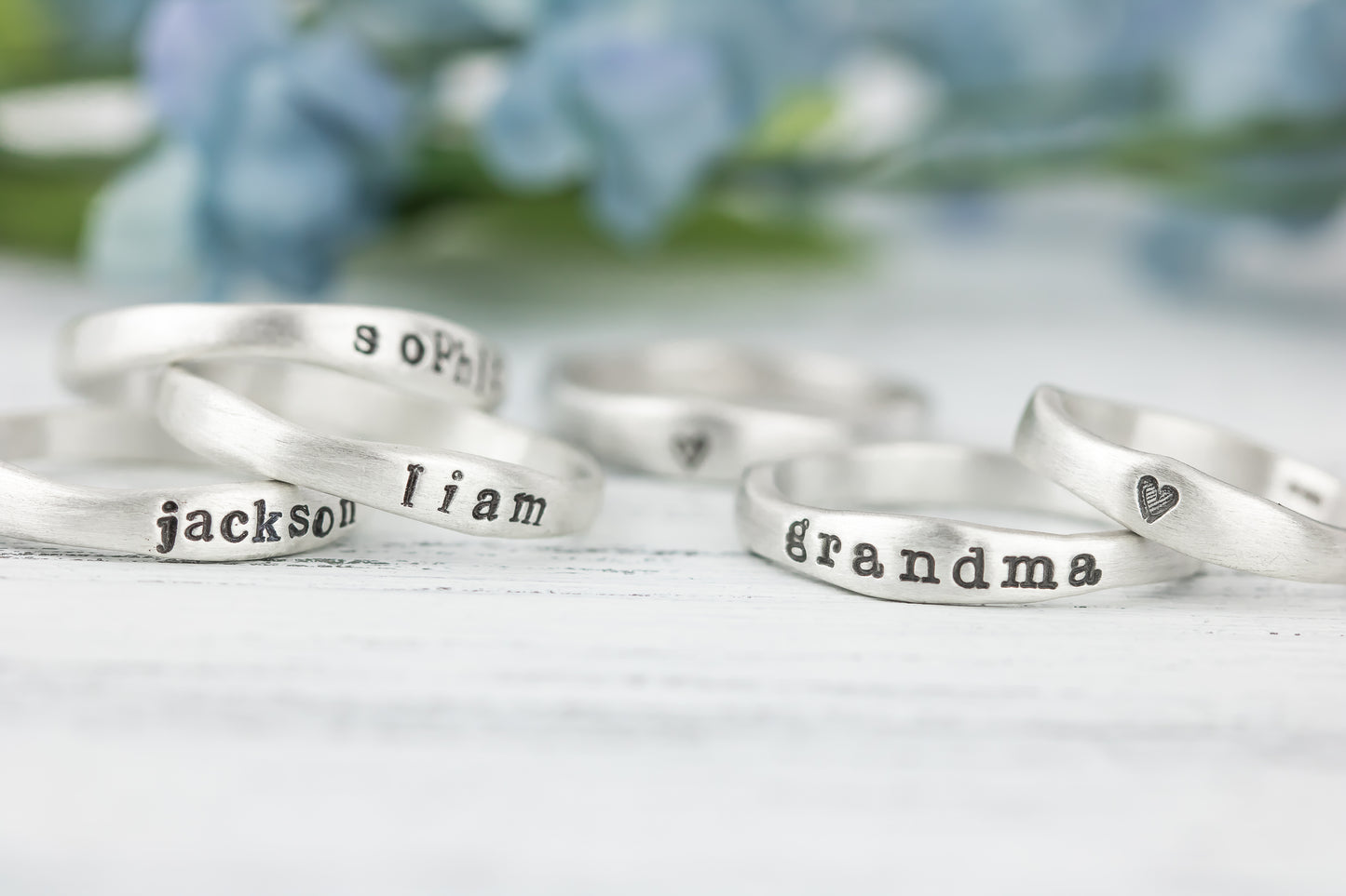 Stacking 14k Yellow Gold or Sterling Silver Name Ring