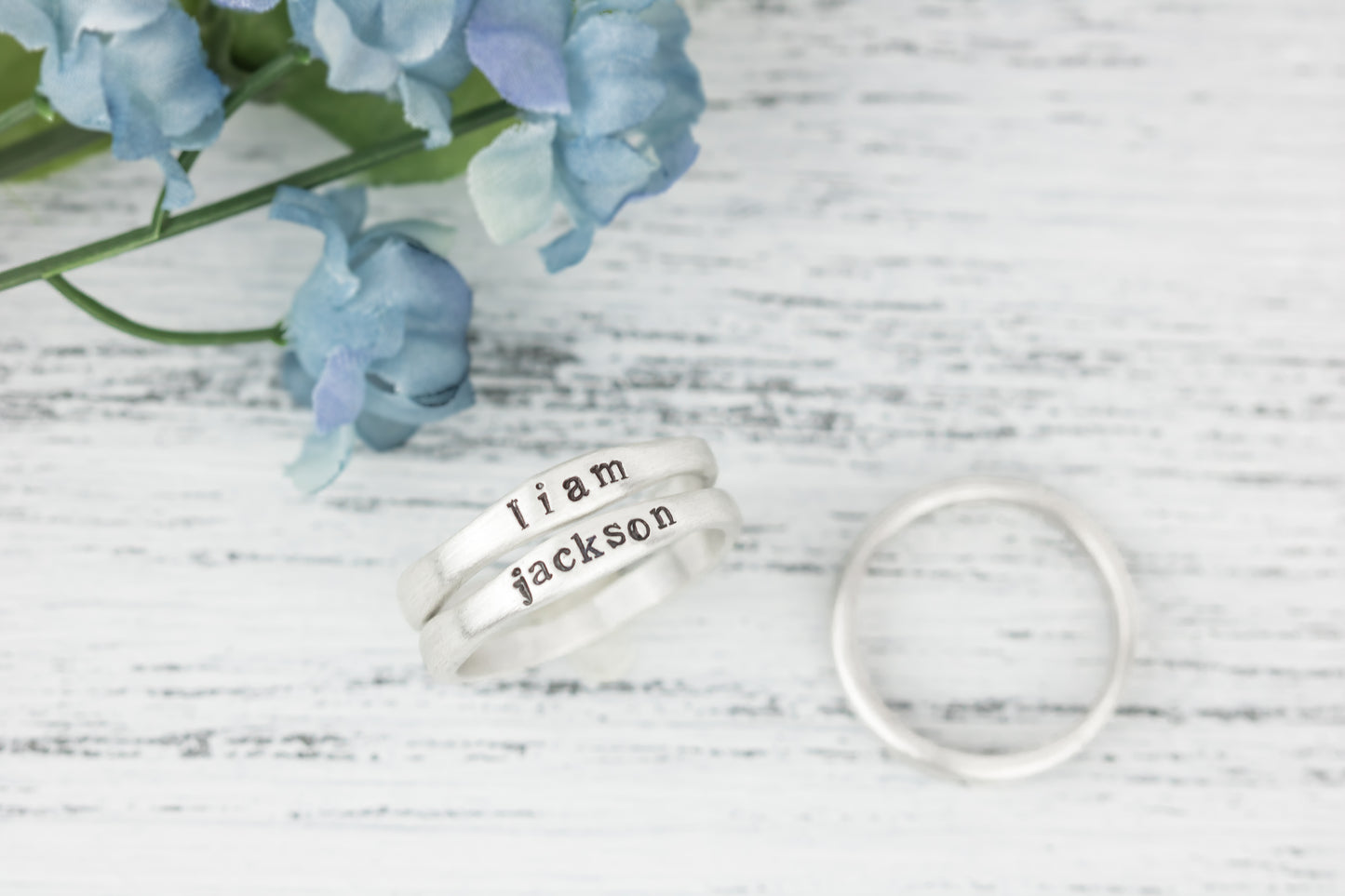 Stacking 14k Yellow Gold or Sterling Silver Name Ring