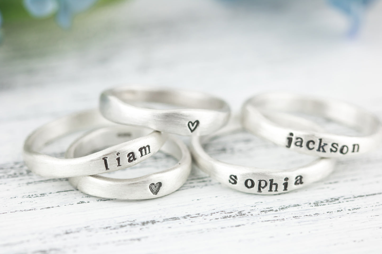 Stacking 14k Yellow Gold or Sterling Silver Name Ring