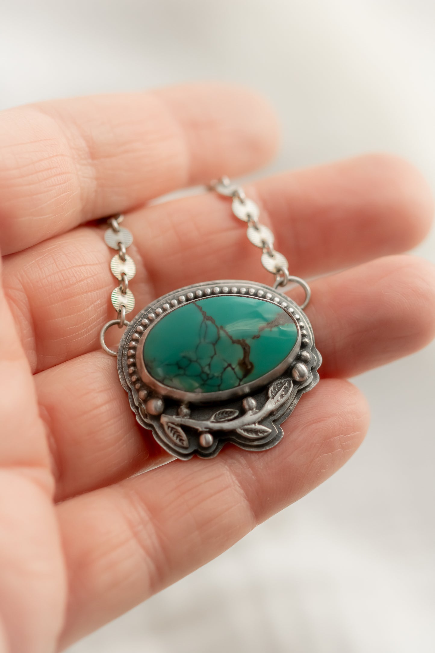 Handcrafted Turquoise Pendant Necklace in Sterling Silver - Boho Style