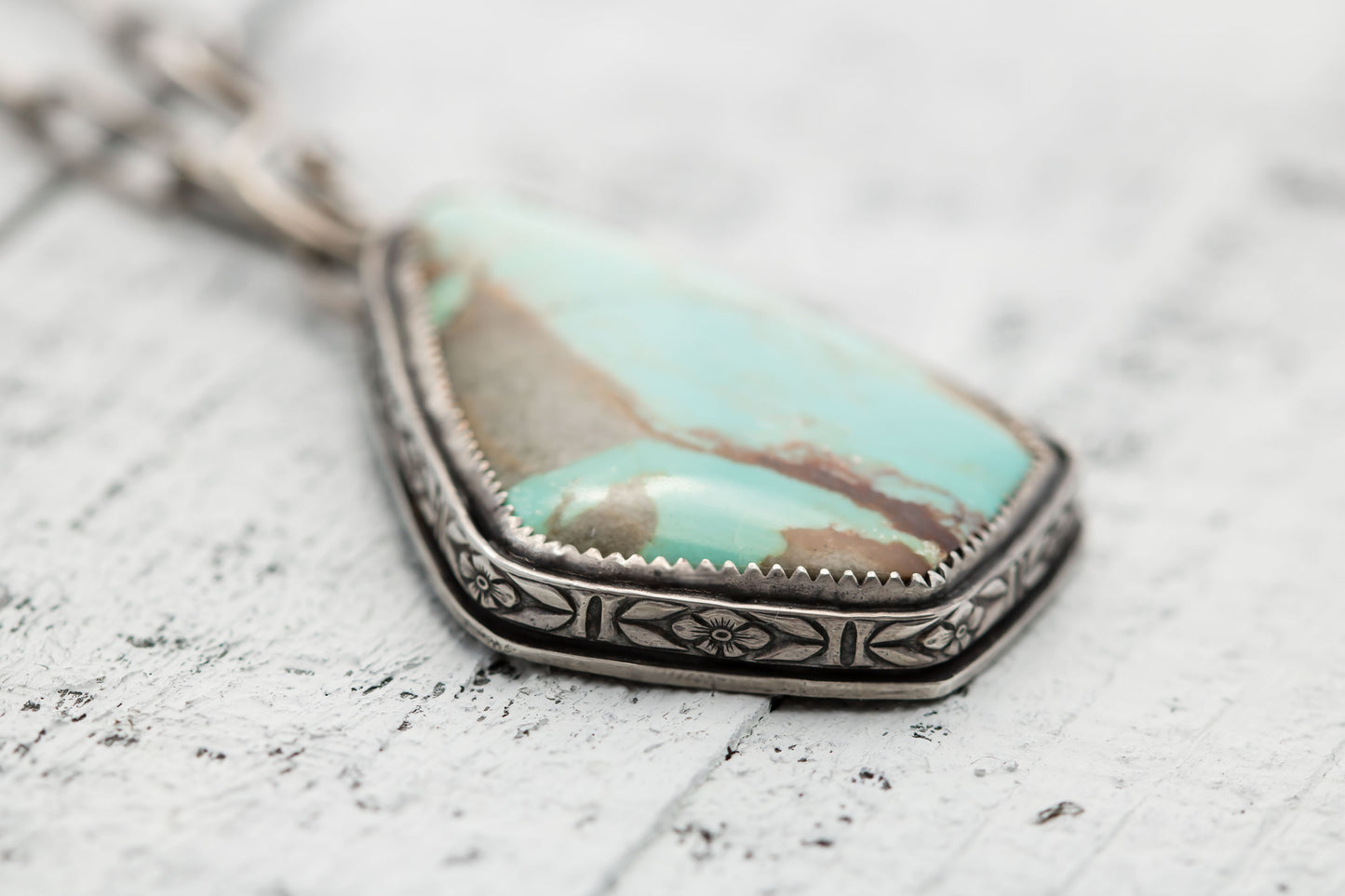 Large Sterling Silver and Number 8 Turquoise Necklace | Genuine Turquoise Necklace