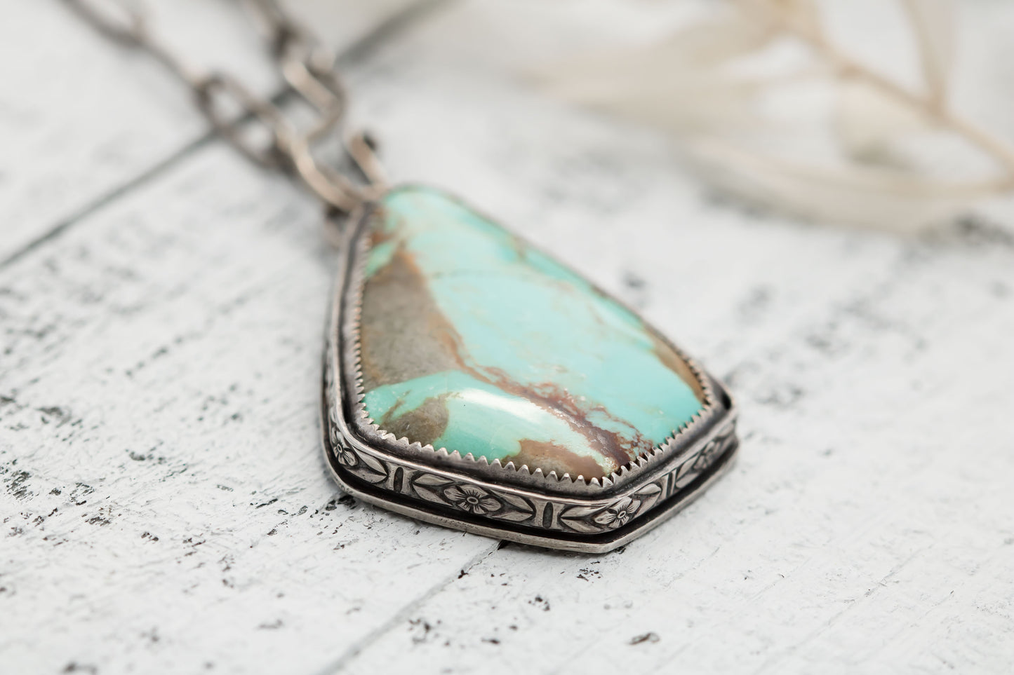 Large Sterling Silver and Number 8 Turquoise Necklace | Genuine Turquoise Necklace